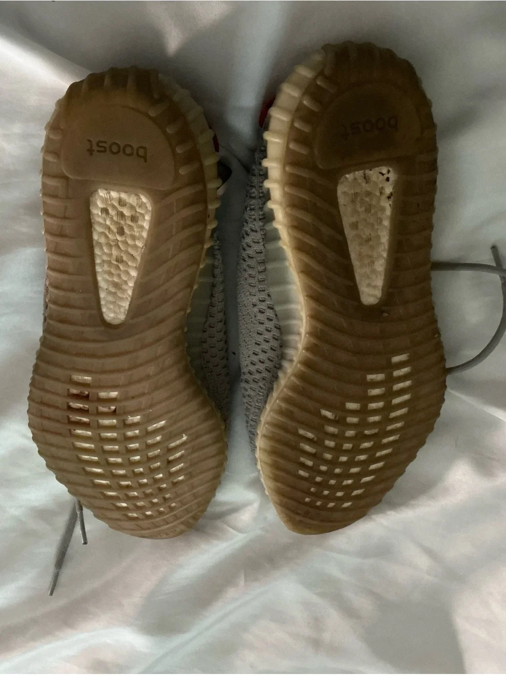 adidas Men’s Yeezy 350 Knit Low-Top Sneakers — Light Gray with Orange Heel Tab